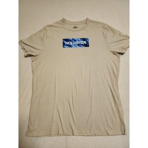 Mens Hollister Beige Short Sleeve Graphic Tshirt W/ Blue Logo Size XL